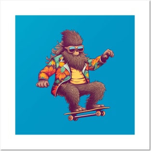 Hipster Bigfoot on Skateboard - Spooky Month Edition Posters and Art